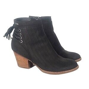 Roxy Devon Ankle Bootie Black Size 7.5 Western BOHO Tassel Tie
